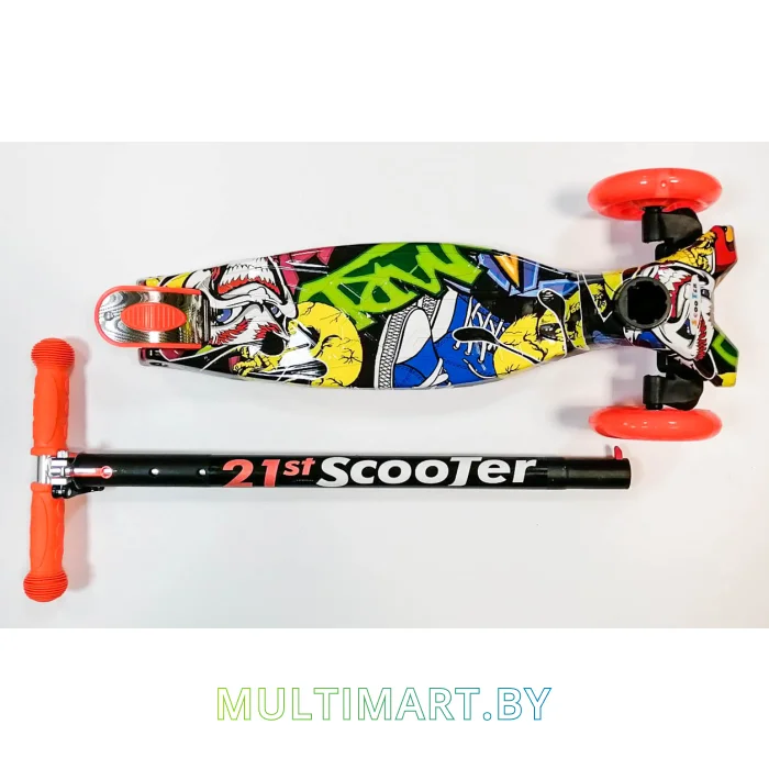 Самокат 21st Scooter Maxi ORG 036Z оранжевый, прозрачные колёса